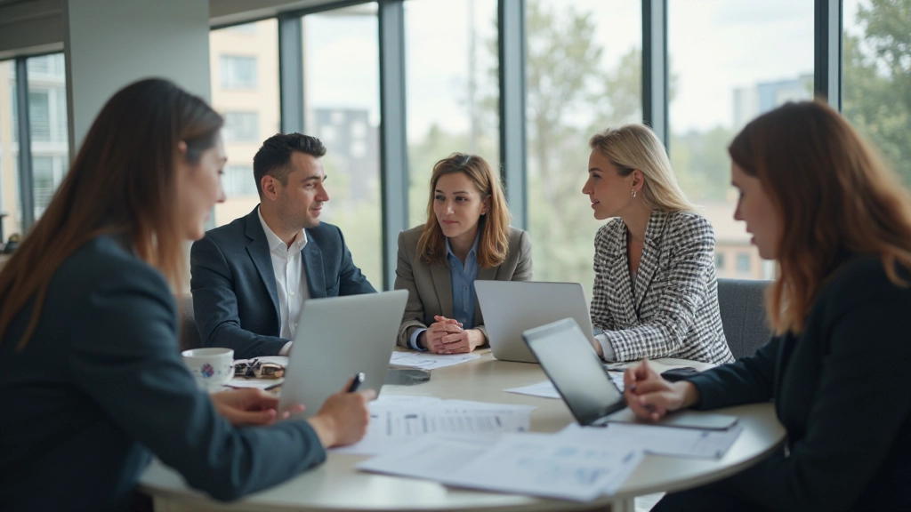 Группа профессионалов обсуждает проект в современной офисной среде