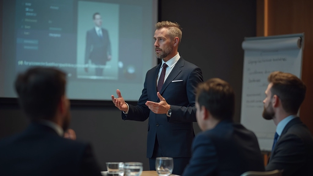 Специалист проводит презентацию перед командой в офисе