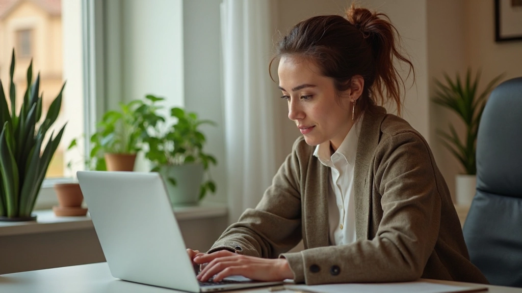 Онлайн курс на ноутбуке в уютном домашнем офисе